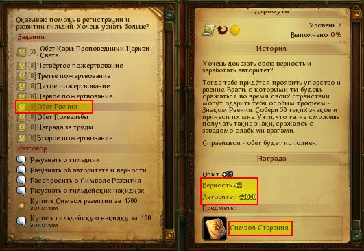 Обет рвения в Аллодах Онлайн